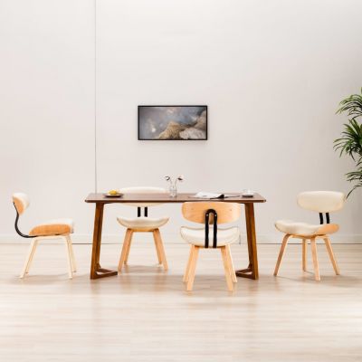 Gossi scaune de bucatarie, 4 buc, crem, lemn curbat & piele ecologica