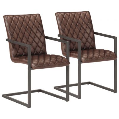 Gossi scaune de bucatarie cantilever, 2 buc., maro, piele naturala