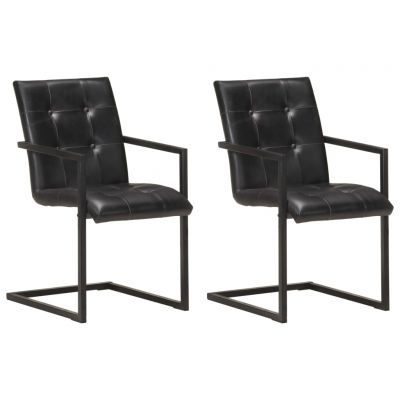 Gossi scaune de bucatarie cantilever, 2 buc., negru, piele naturala