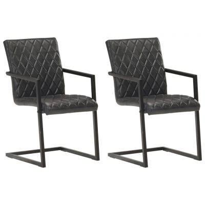 Gossi scaune de bucatarie cantilever, 2 buc., negru, piele naturala