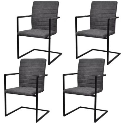 Gossi scaune de bucatarie cantilever, 4 buc., gri, piele ecologica