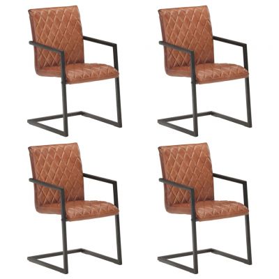 Gossi scaune de bucatarie cantilever, 4 buc., maro, piele naturala