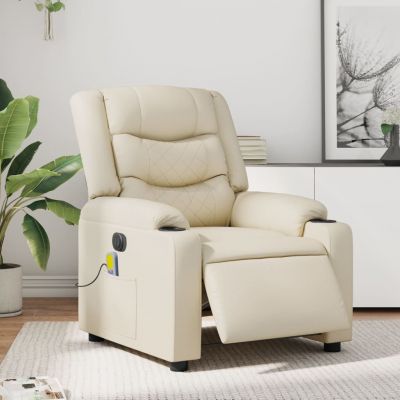 Gossi fotoliu electric de masaj rabatabil, crem, piele ecologica