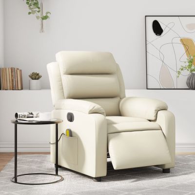 Gossi fotoliu electric de masaj rabatabil, crem, piele ecologica