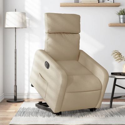 Gossi fotoliu electric rabatabil cu ridicare, crem, textil