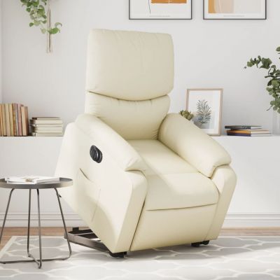 Gossi fotoliu rabatabil electric cu ridicare, crem, piele ecologica
