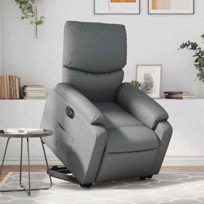Gossi fotoliu rabatabil electric cu ridicare, gri, piele ecologica