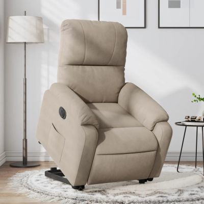 Gossi fotoliu rabatabil electric cu ridicare, gri taupe, microfibra