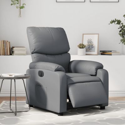 Gossi fotoliu rabatabil electric, gri, piele ecologica