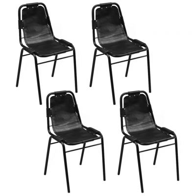 Gossi scaune de bucatarie, 4 buc., negru, piele naturala