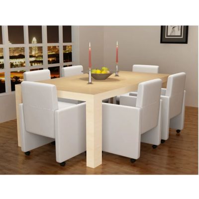 Gossi scaune de bucatarie, 6 buc., alb, piele ecologica