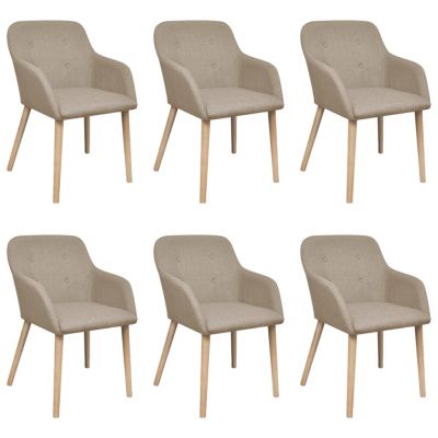 Gossi scaune de bucatarie, 6 buc, bej, textil & lemn masiv de stejar