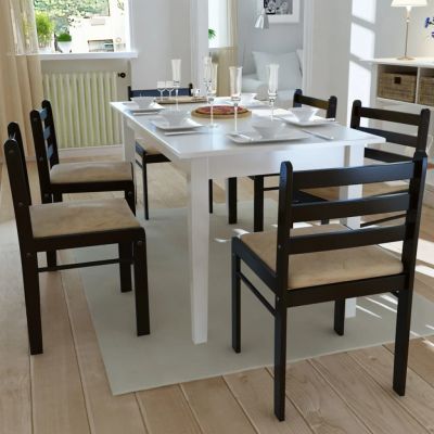 Gossi scaune de bucatarie, 6 buc., maro, lemn masiv hevea & catifea
