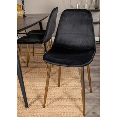 Venture home scaune de sufragerie polar, 2 buc., negru/alama, catifea
