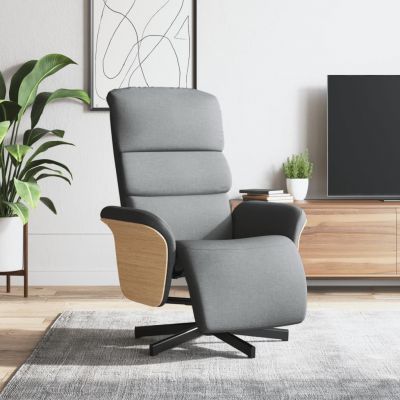 Gossi fotoliu rabatabil cu suport de picioare, gri deschis, textil