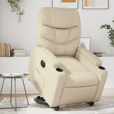 Gossi fotoliu rabatabil electric cu ridicare, crem, piele ecologica