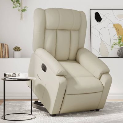 Gossi fotoliu rabatabil electric cu ridicare, crem, piele ecologica