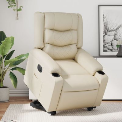 Gossi fotoliu rabatabil electric cu ridicare, crem, piele ecologica