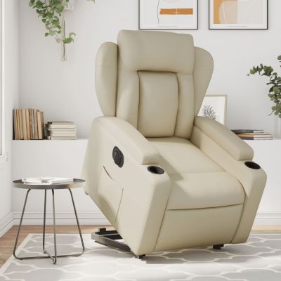 Gossi fotoliu rabatabil electric cu ridicare, crem, piele ecologica