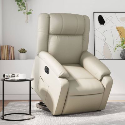 Gossi fotoliu rabatabil electric cu ridicare, crem, piele ecologica