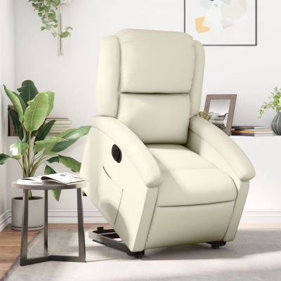 Gossi fotoliu rabatabil electric cu ridicare, crem, piele ecologica