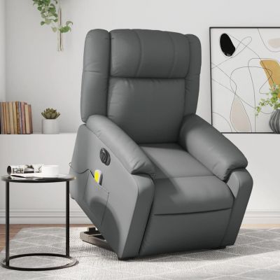 Gossi fotoliu rabatabil electric cu ridicare, gri, piele ecologica
