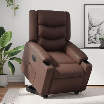 Gossi fotoliu rabatabil electric cu ridicare, maro, piele ecologica