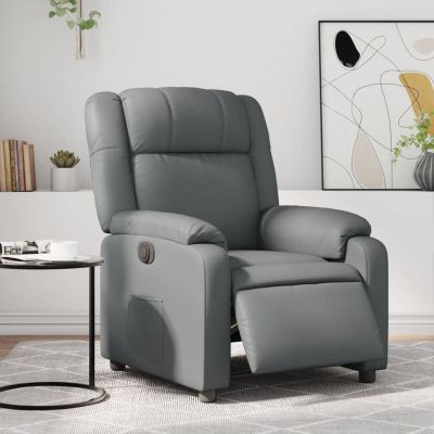 Gossi fotoliu rabatabil electric, gri, piele ecologica