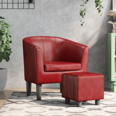Gossi fotoliu tip cuva cu taburet, rosu vin, piele ecologica