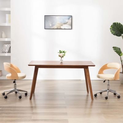 Gossi scaun de bucatarie pivotant crem lemn curbat si piele ecologica