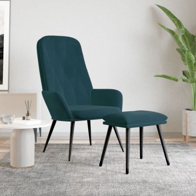 Gossi scaun de relaxare cu taburet, albastru, catifea