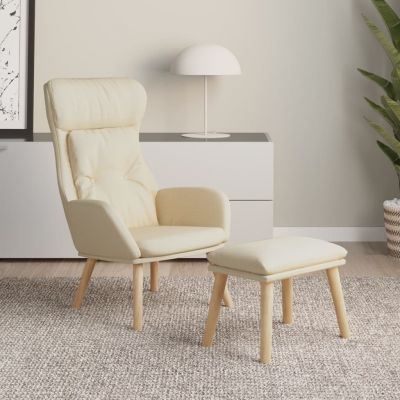Gossi scaun de relaxare cu taburet, crem, textil