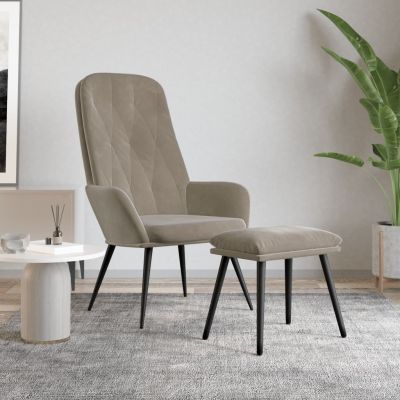 Gossi scaun de relaxare cu taburet, gri deschis, catifea