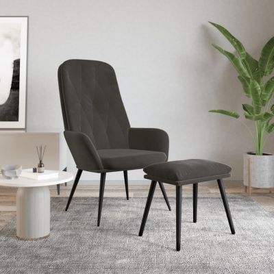 Gossi scaun de relaxare cu taburet, gri inchis, catifea