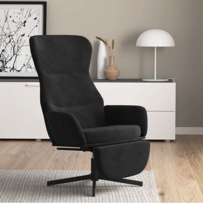 Gossi scaun de relaxare cu taburet, negru, catifea
