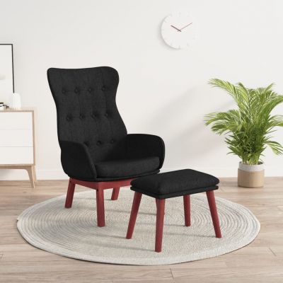 Gossi scaun de relaxare cu taburet, negru, textil