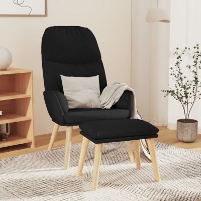 Gossi scaun de relaxare cu taburet, negru, textil