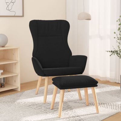 Gossi scaun de relaxare cu taburet, negru, textil