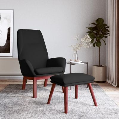 Gossi scaun de relaxare cu taburet, negru, textil