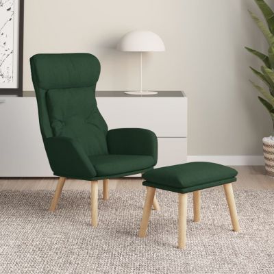 Gossi scaun de relaxare cu taburet, verde inchis, textil