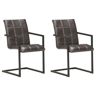 Gossi scaune de bucatarie cantilever, 2 buc., gri, piele naturala