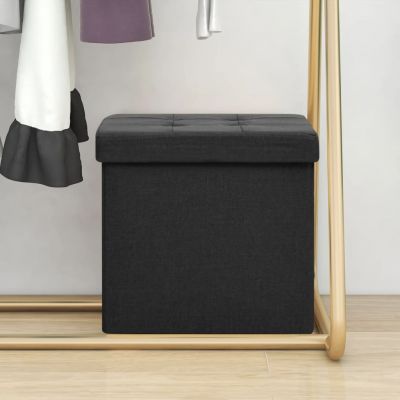 Gossi taburet de depozitare pliabil, negru, imitatie de panza