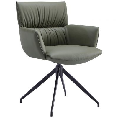 Scaun Cu Brațe din metal, piele, măsliniu