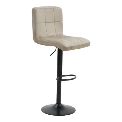 Scaun de bar Remina reglabil pe inaltime bej catifea-baza, neagra mata, 44x44x112 cm