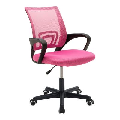 Scaun ergonomic de birou Berto II cu spătar din mesh – roz/negru, 60x48x85–95 cm