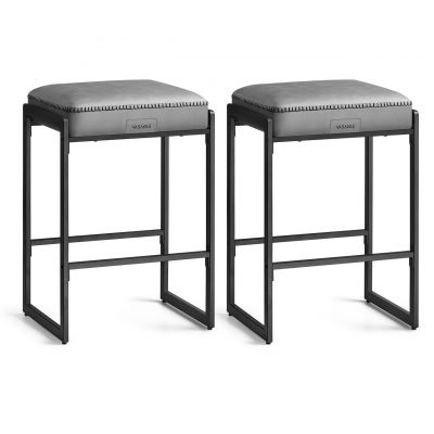 Set 2 scaune de bar, Vasagle, Ekho, 45x38x66 cm, otel/piele ecologica, gri dove