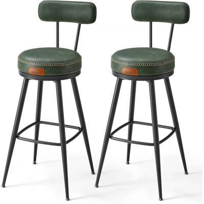 Set 2 scaune de bar, Vasagle, Ekho, 57x101 cm, otel/piele ecologica, verde forest