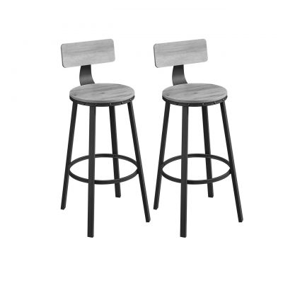 Set 2 scaune de bar, Vasagle, Industrial, 54x99 cm, PAL/otel, gri