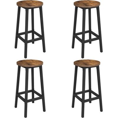 Set 4 scaune de bar, Vasagle, Industrial Design, 30x65 cm, max 150 kg, PAL/otel, maro