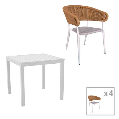 Set masă și scaune de exterior, 5 Piese, Model Kliton-Raven, Alb, 80x80x74 cm